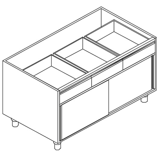 Schrank, mit 3 Schubladen, mit Schiebetüren, 1350x780 mm